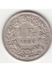 1886 - SVIZZERA 1 Franc  Argento Standing Helvetia BB+